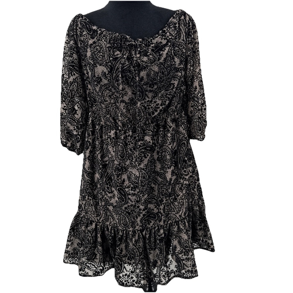 BB Dakota Dress Westerly Burnout Velvet Black Off Shoulder Peasant Size Medium
